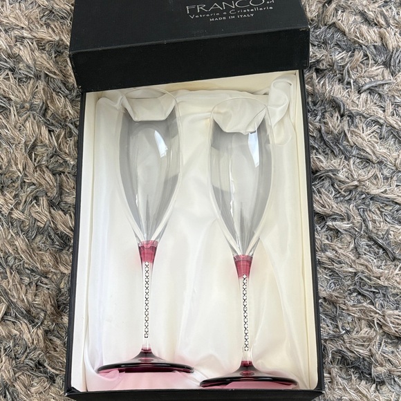 Franco Other - Franco Glass Champagne Flutes with Crystals & Pink Accents, One Pair